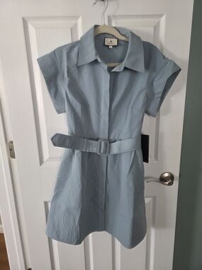 Tuckernut Light Blue Collared Belted Shirt Dress